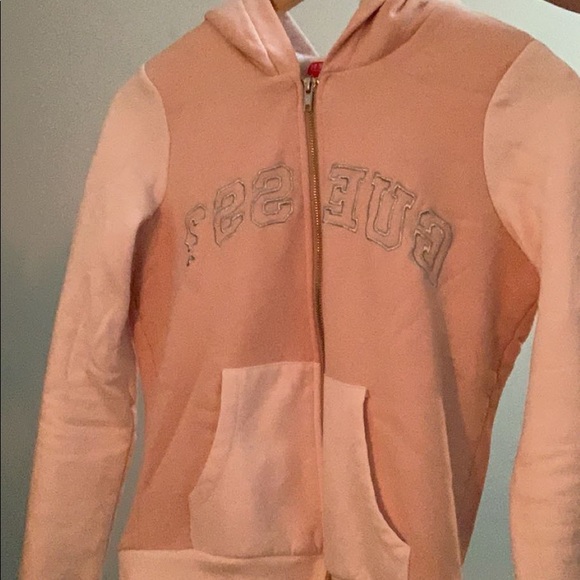 Fuzzy Pink guess sweater with hood! - Picture 3 of 6